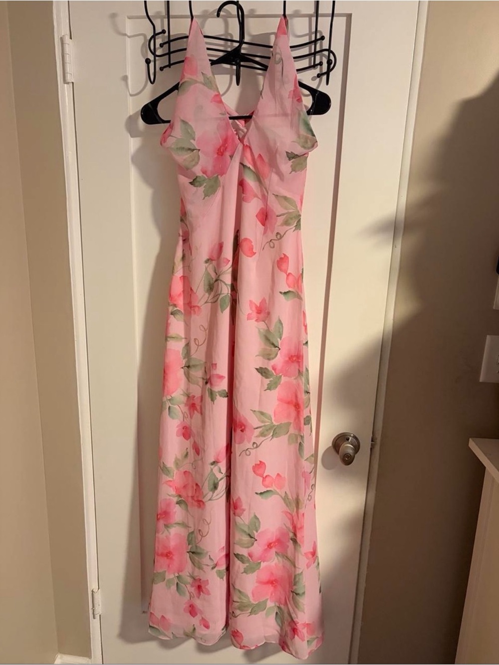 Peppermayo Pink Floral Maxi Dress with Green Leaf Accents